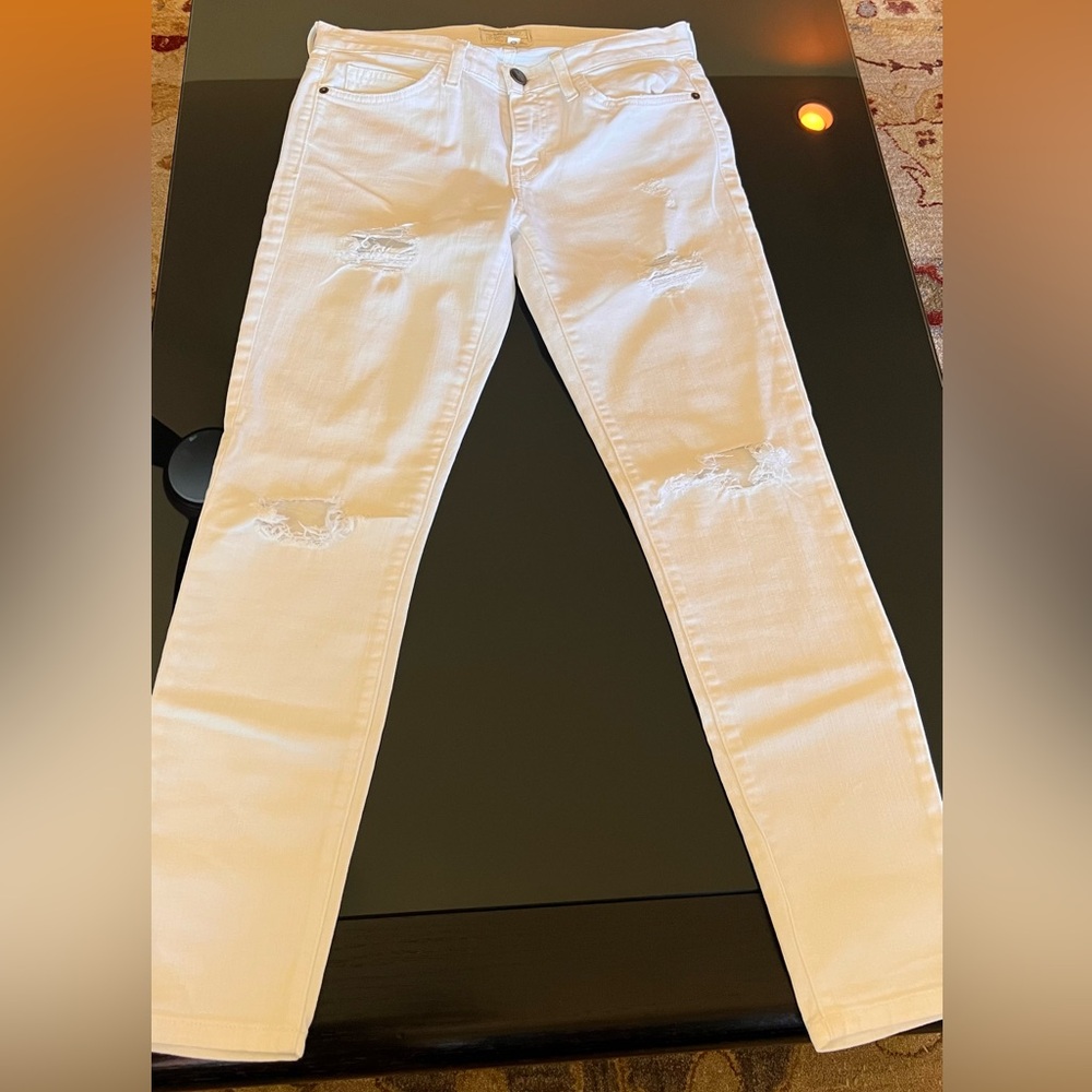 Current/Elliott White Distressed Straight Leg Jeans